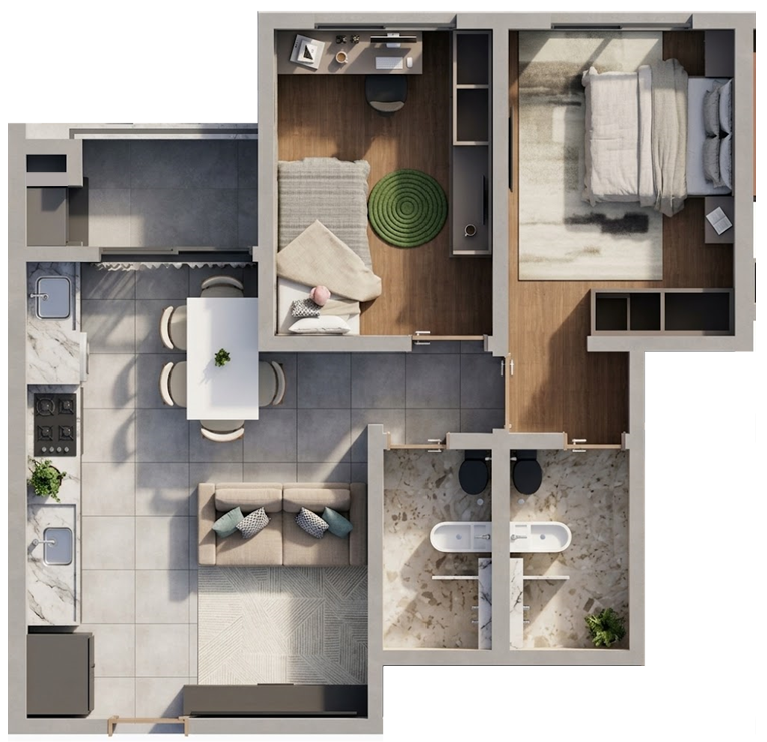 Planta ilustrativa — Planta 206 — 2 dormitórios