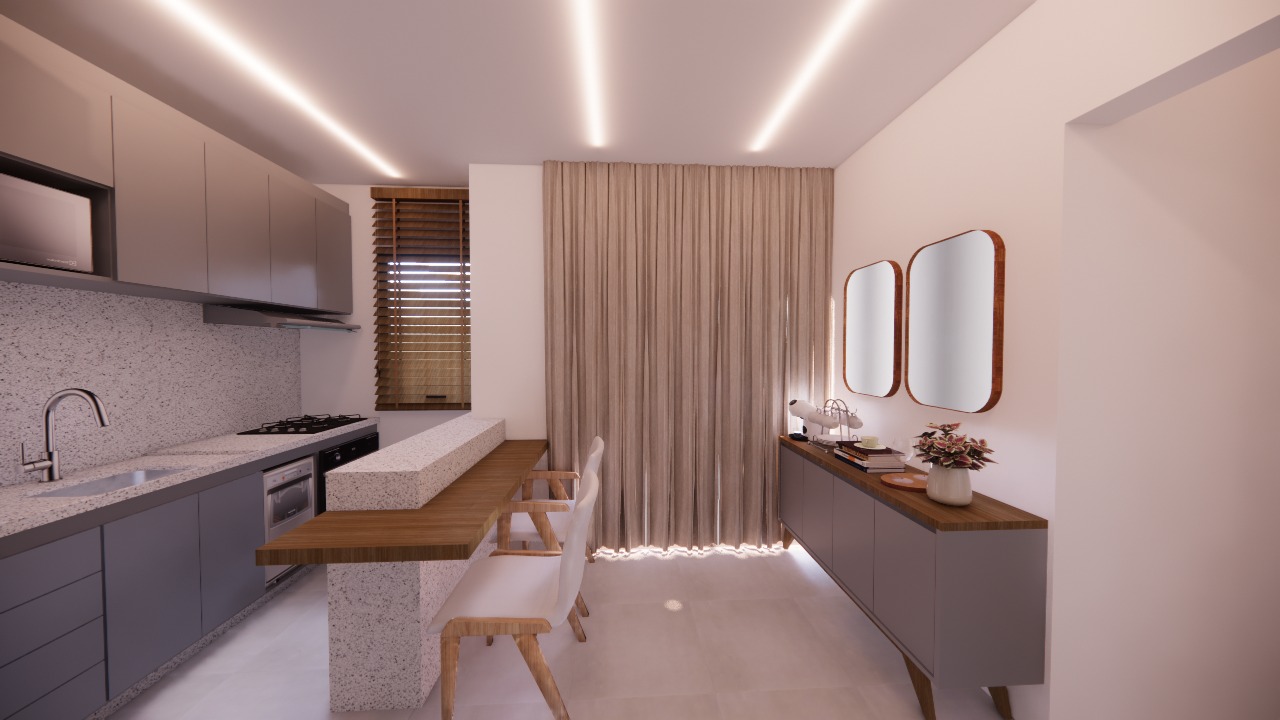 Cozinha com bancada e aparador — decorado do Residencial Yosemite