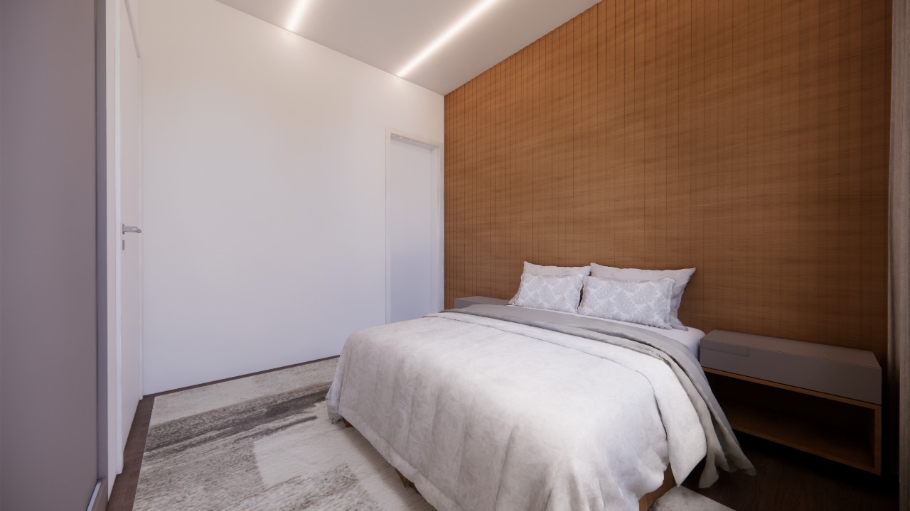 Suíte com painel amadeirado — decorado do Residencial Yosemite