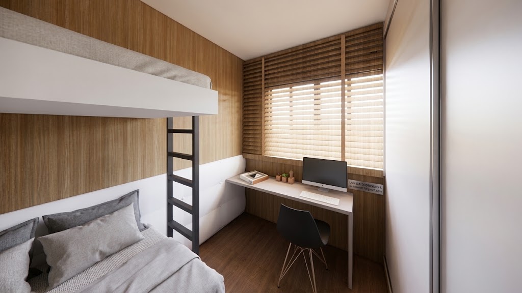 Dormitório com beliche e espaço de estudo — decorado do Residencial Yosemite